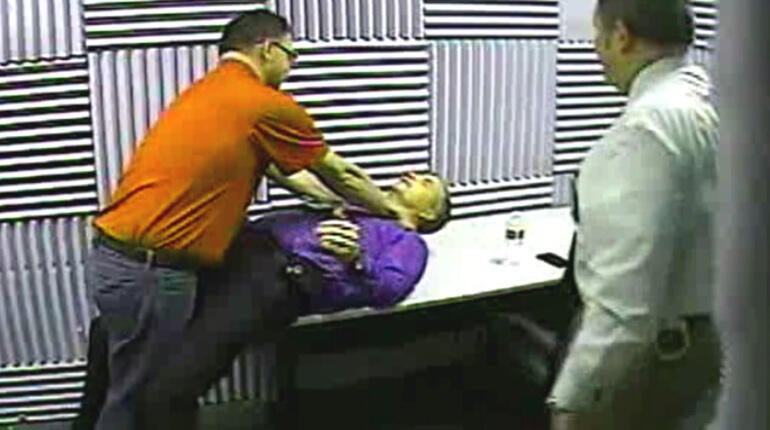Mark Castellano demonstrates what happened the night Michelle Warner died