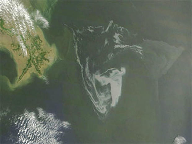 In this May 1, 2010 satellite photo provided by NASA, the oil slick in the Gulf of Mexico closes in on the Gulf Coast in the southern United States.