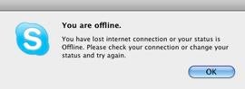The message Skype displays after attempting to place a call.
