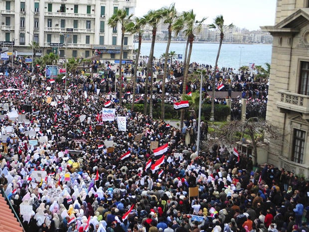 Alexandria, Egypt, anti-government demonstrations, corrected