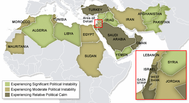 Mideast uprisings map