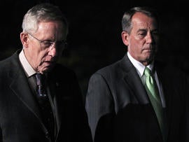 John Boehner, R-Ohio, and Harry Reid, D-Nev., leave the White House