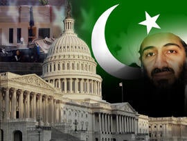 Capitol Hill Dome and Flag of Pakistan and US. Osama bin Laden and the compound he killed in.