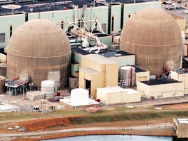 Two nuclear power generation stations operated by Dominion Virginia Power at the North Anna Power Station are seen March 24, 2011, at Lake Anna, Va., in this aerial photo. The Lake Anna Reactor is ranked seventh most at-risk for earthquake damage. According to the Nuclear Regulatory Commission, North Anna faces an annual 1 in 22,727 chance of the core being damaged by an earthquake and exposing the public to radiation. The national average for U.S. nuclear plants is a 1 in 74,000 chance. The top five most at-risk plants are all on the east coast: Indian Point, north of New York City; the Pilgrim Plant south of Boston; Limerick outside of Philadelphia; the Sequoyah plants near Chattanooga, Tenn.; and Beaver Valley near Pittsburgh. These five plants are at a higher statistical risk than those along fault lines in California, for example, because they were not designed for and built in presumed strong quake danger areas. Since they were constructed, the U.S. federal government has revised upwards the quake risks where they are. According to Jim Norvelle with Dominion Power, North Anna was designed to withstand a magnitude 5.9 - 6.1 earthquake.