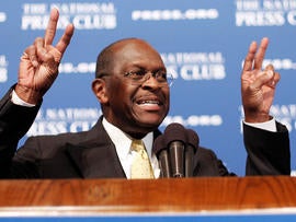 Republican presidential candidate, Herman Cain speaks at the National Press Club in Washington, Monday, Oct. 31, 2011.