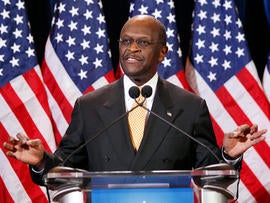 Republican Presidential candidate Herman Cain addresses the media Tuesday, Nov. 8, 2011, in Scottsdale, Ariz. Cain was responding to Sharon Bialek, a Chicago-area woman, who accused Cain on Monday, Nov. 7, 2011, of making an unwanted sexual advance against her in 1997.