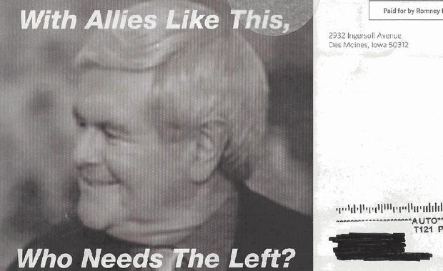 Newt Gingrich, Mitt Romney, Iowa, mailer