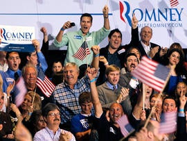 Supporters of Republican presidential candidate, former Massachusetts Gov. Mitt Romney, cheer as results come in during the Florida primary election Tuesday Jan. 31, 2012, in Tampa, Fla.
