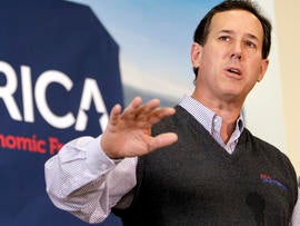 Former Pennsylvania Sen. Rick Santorum speaks at Froehlich's Classic Corner Feb. 20, 2012, in Steubenville, Ohio.