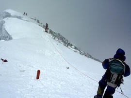 Unidentified mountaineers descend from the summit of Mount Everest May 19, 2009.