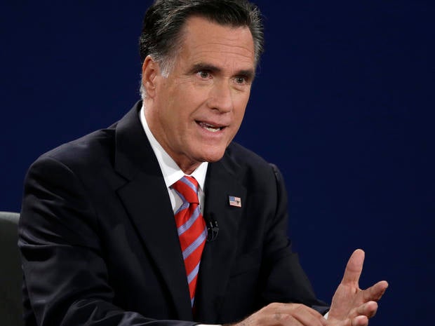 Republican presidential nominee Mitt Romney answers a question during the third presidential debate at Lynn University, Monday, Oct. 22, 2012, in Boca Raton, Fla.