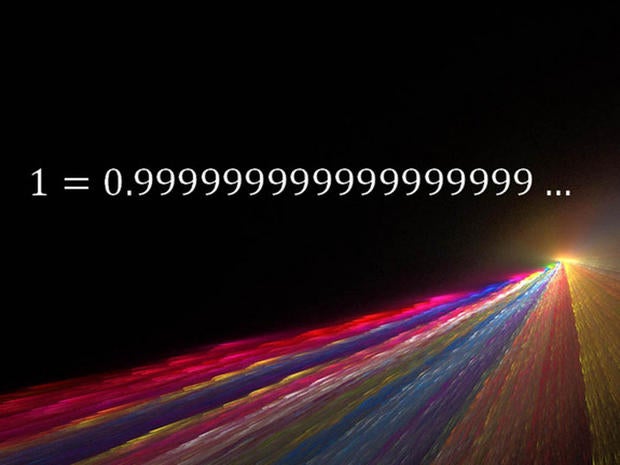 This simple equation states that the quantity 0.999, followed by an infinite string of nines, is equivalent to one.