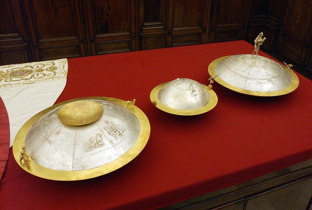 Urns into which Catholic cardinals will place their votes during the papal conclave