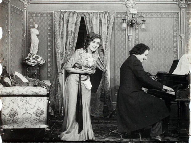 This image provided by Keene State College shows frames of a 1911 movie with actress Mary Pickford. The film was discovered in a New Hampshire barn and is undergoing restoration.