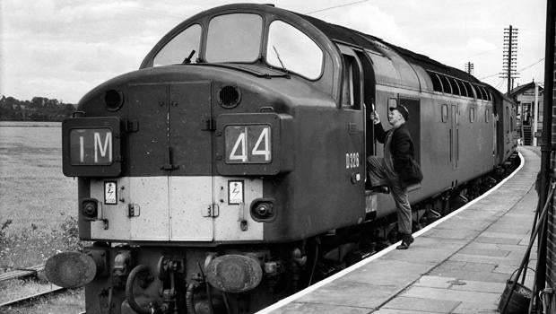 The Glasgow-London Royal Mail train that was attacked in the night by 15 armed robbers, including Ronnie Biggs, is seen Aug. 8, 1963, at Cheddington station, near Bridego Bridge, north of London.