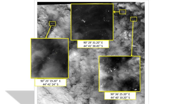 A satellite image shows debris in the southern Indian Ocean March 23, 2014, during the search for Malaysia Airlines Flight 370. They were revealed to public on March 26, 2014.