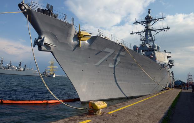 The USS Destroyer Donald Cook is seen at the Constanta shipyard in the Romanian Black Sea port of Constanta