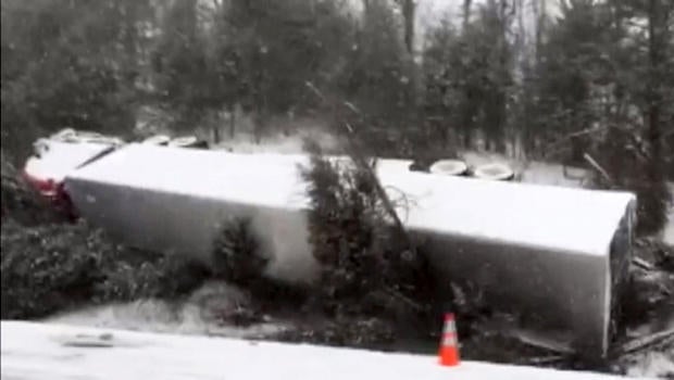 A truck driver lost control, slid off the road and struck several trees before coming to a stop in Hamblen County, Tennessee, Jan. 20, 2016.