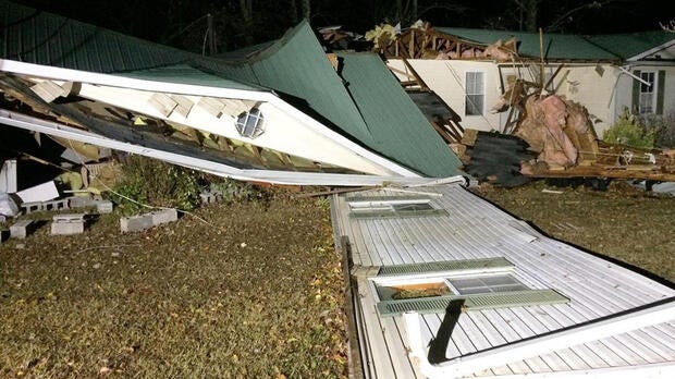 Storm damage is seen in the Arley area of Winston County, Ala., Nov. 29, 2016.
