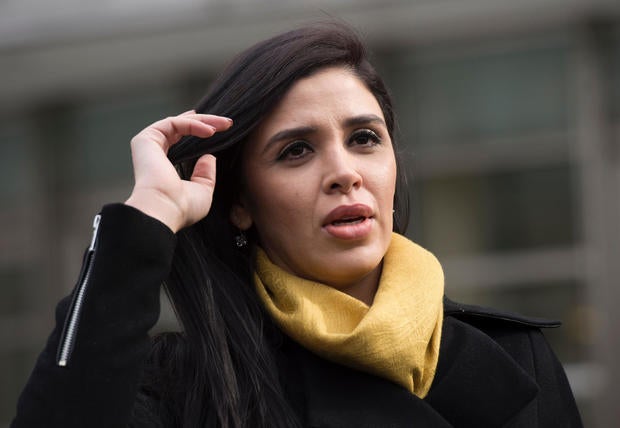 The wife of Joaquin “El Chapo” Guzman, Emma Coronel Aispuro, exits the federal courthouse in Brooklyn after a hearing in Guzman’s case on Feb. 3, 2017, in New York.