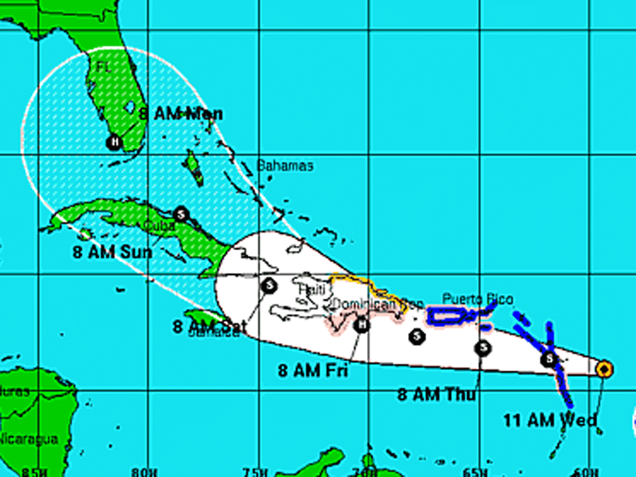 Projected path of Tropical Storm Isaac as of August 22, 2012 