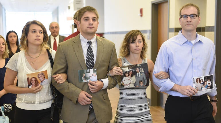 [Dr. Robert Neulander's children, Jenna, Ari, Emily and Brian, arrive to court for the sentencing of their father.