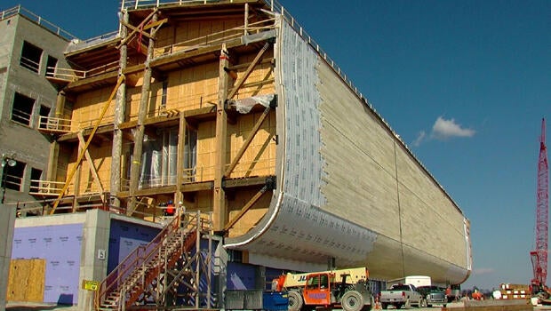 Crews work on the construction of the Ark Encounter amusement park in Williamstown, Kentucky, on Feb. 20, 2016.