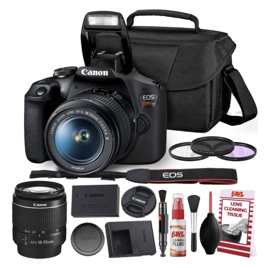Canon Rebel T7 DSLR Camera with 18-55mm Lens Kit and Carrying Case, Creative Filters, Cleaning Kit, etc. 