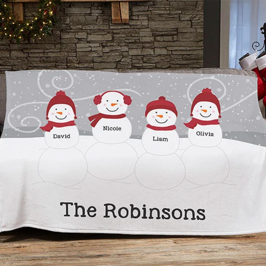 Personalized Snowman Family Blankets 
