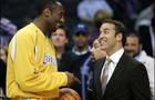 Los Angeles Lakers' Kobe Bryant tapes a scene with actor Jeremy Piven for the HBO series "Entourage" at the Staples Center before the Lakers basketball game against the Golden State Warriors Tuesday, April 11, 2006, in Los Angeles. 
