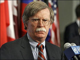 John Bolton, U.S. United Nations Ambassador gives a press briefing after a meeting on North Korea at the United Nations Security Council