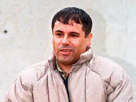 In this June 10, 1993 file photo, Mexican drug lord Joaquin "El Chapo" Guzman, is shown to the press after his arrest at the high security prison of Almoloya de Juarez, on the outskirts of Mexico City.