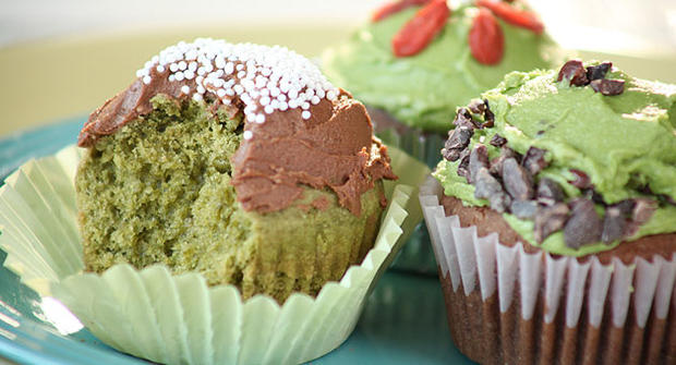Kelly Keough's sugar-free, gluten free matcha green tea cupcakes. 