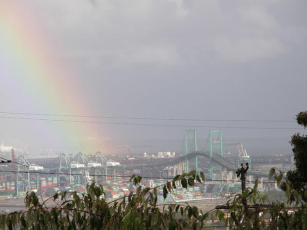 Rainbow over the Vincent Thomas Bridge 