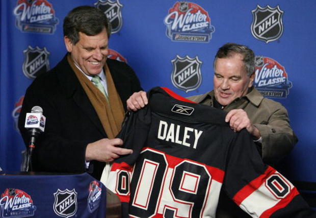 Chicago Mayor Richard M. Daley Tours NHL Winter Classic Setup 