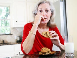 forgetting meals, eating, senior, mature, woman, dementia, Alzheimer's chocolate chip cookies, 4x3