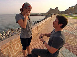 Chad Waltrip proposes to Stephanie Smith in Oman on the Nov. 14 episode of "The Amazing Race." (CBS Photo)