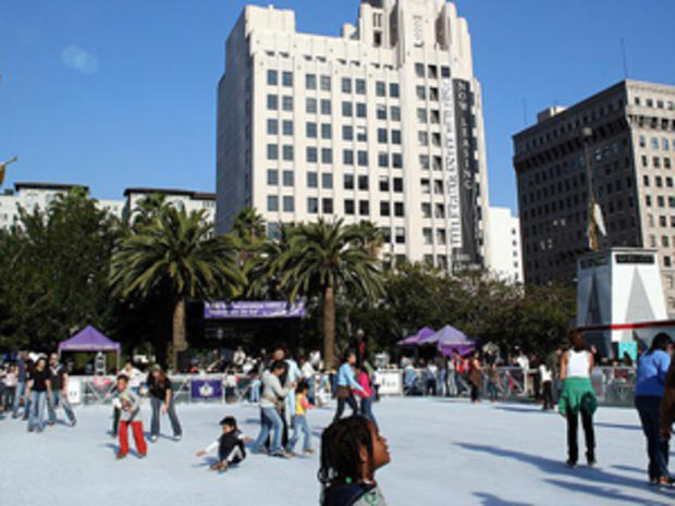 Ice skating at Pershing Square in downtown LA 
