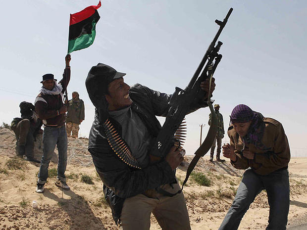 Libyan rebels celebrate in the city of Ajdabiya, south of Benghazi, eastern Libya