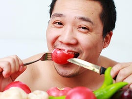 happy, man, eating, vegetables, healthy, veggies, asian, stock, 4x3
