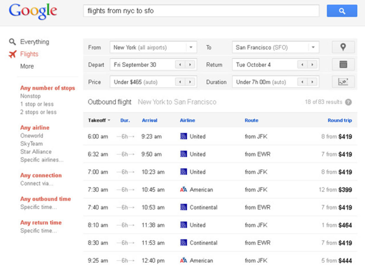 Google flight search engine features