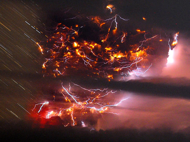 Volcanic lightning is seen over the Puyehue volcano 