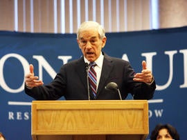 Republican presidential candidate Rep. Ron Paul, R-Texas, addresses a gathering of supporters at a rally on Tuesday, March 6, 2012 in Nampa, Idaho.