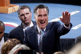 Mitt Romney greets supporters