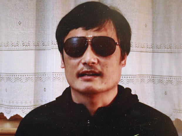 In this image made from video, blind legal activist Chen Guangcheng is seen on a video posted to YouTube Friday, April 27, 2012 by overseas Chinese news site Boxun.com.