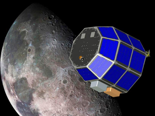 An artist's illustration of NASA's Lunar Atmosphere and Dust Environment Explorer mission (LADEE).