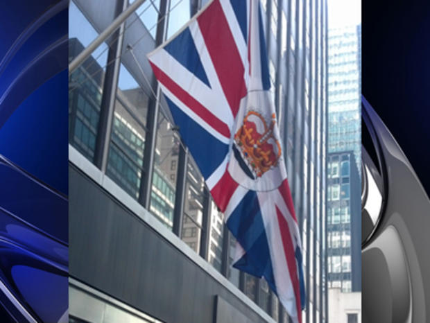 British flag lowered to half staff outside consulate in Manhattan 