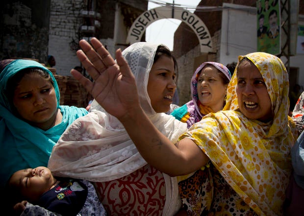 Angry Pakistani Christians protest the beating of a young Christian man from the Joseph Colony