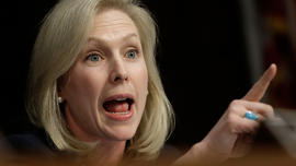 Sen. Kirsten Gillibrand (D-NY) speaks while U.S. military leaders testify before the Senate Armed Services Committee.