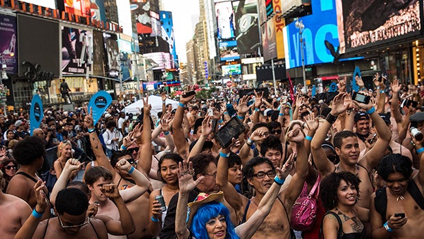 Pants off in Times Square